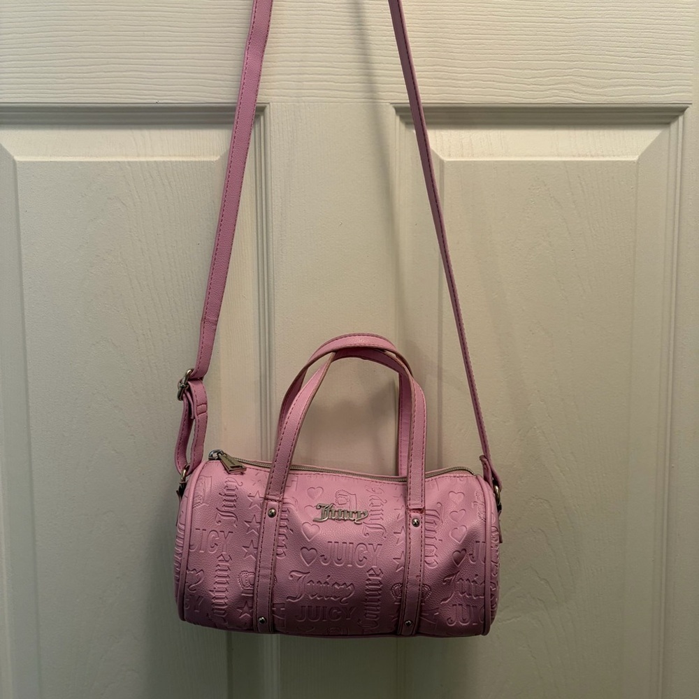 Juicy Couture Pink Embossed Logo Mini Barrel Bag Crossbody Y2K
